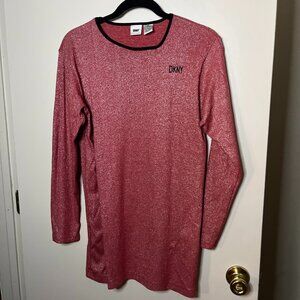 DKNY red And Silver Shimmery Long Sleeve Top Size XL